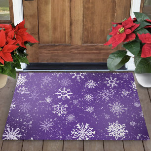 White Snowflakes Amethyst Purple Doormat