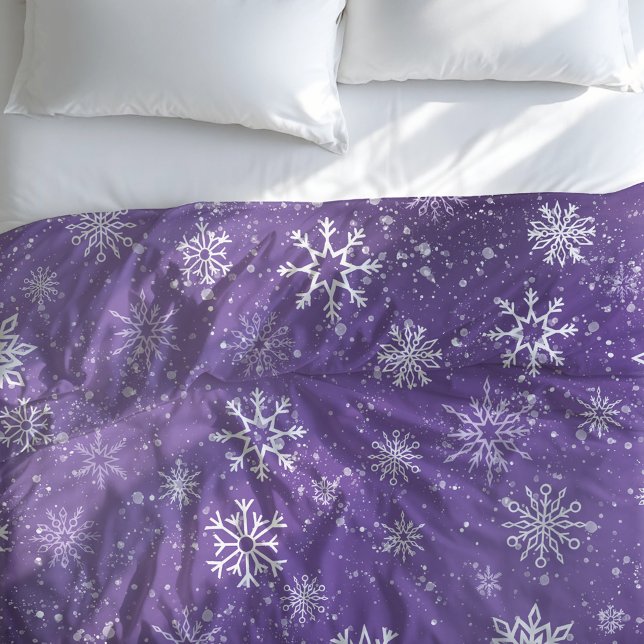White Snowflakes Amethyst Purple Duvet Cover (Creator Uploaded)