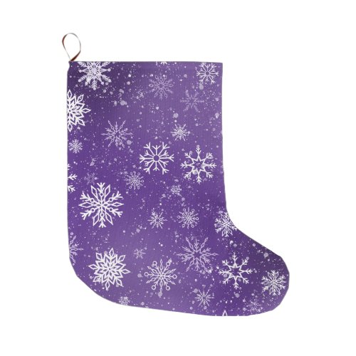 White Snowflakes Amethyst Purple Large Christmas Stocking