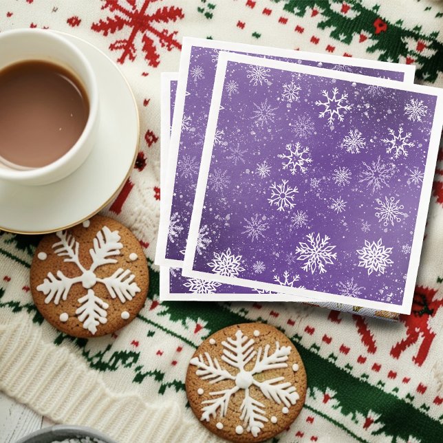 White Snowflakes Amethyst Purple Paper Dinner Napkins (Creator Uploaded)