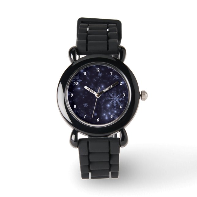 White Snowflakes and Midnigh Blue Background Watch (Front)