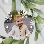 White Snowflakes Baby's First Christmas Photo Ceramic Ornament<br><div class="desc">Double-sided baby's first Christmas ornament with your baby's photo beneath a snowflake overlay. Add the baby's name and the year.</div>