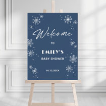 White Snowflakes Blue Baby Shower Welcome Foam Board