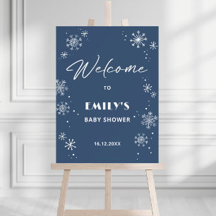 White Snowflakes Blue Baby Shower Welcome Foam Board