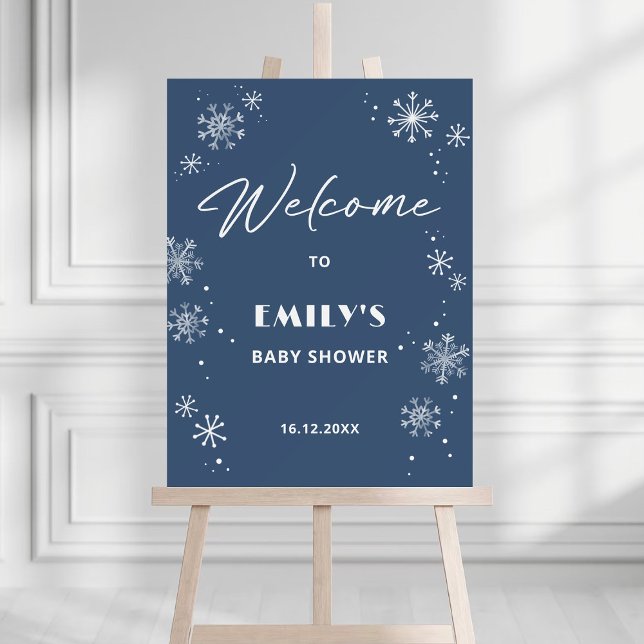 White Snowflakes Blue Baby Shower Welcome Foam Board (Creator Uploaded)