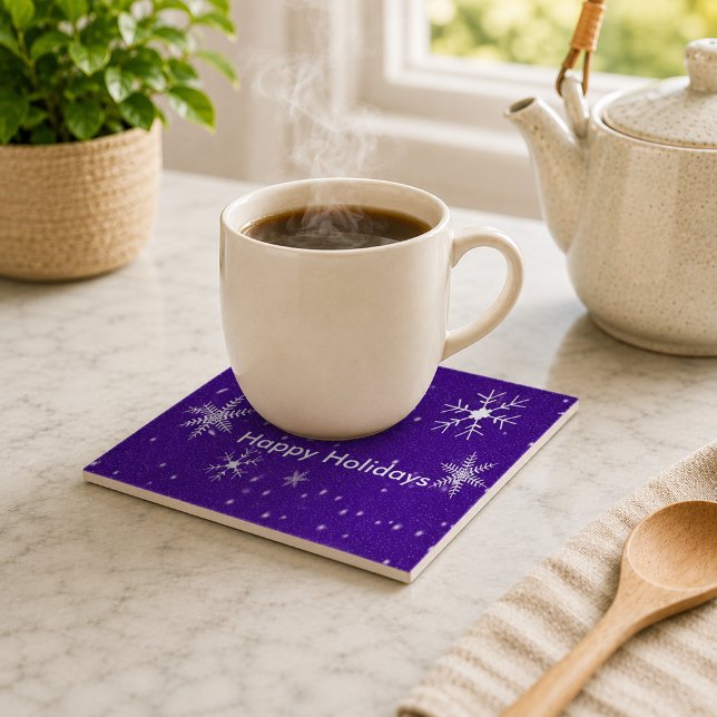White Snowflakes Blue Backgrd Ceramic Photo Tile (White Snowflakes Blue Background Ceramic Photo Tile)