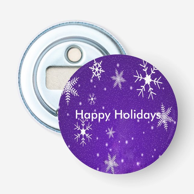 White Snowflakes Blue Background Bottle Opener (Front)
