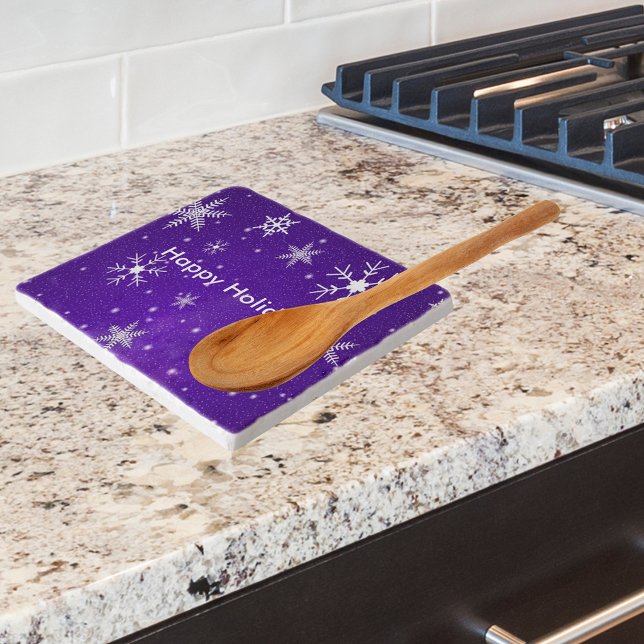 White Snowflakes Blue Background Marble Stone Trivet (White Snowflakes Blue Backgrd Marble Stone Trivet)