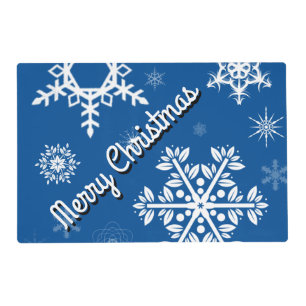 White Snowflakes Blue Placemat