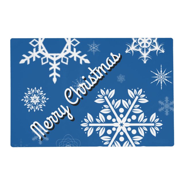 White Snowflakes Blue Placemat (Front)