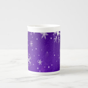 White Snowflakes Blue-Purple Backgd Bone China Mug