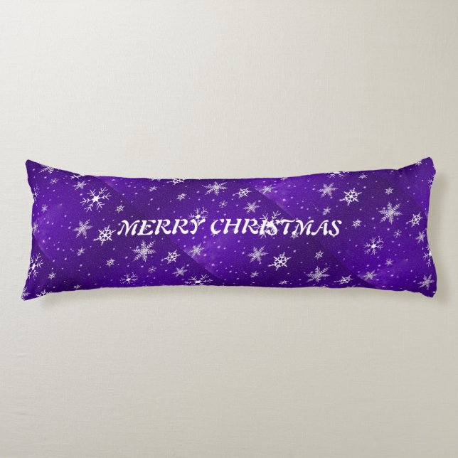 White Snowflakes Blue-Purple Backgrd Body Pillow (Front)