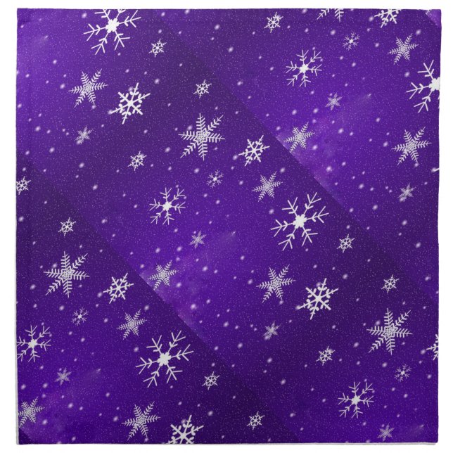White Snowflakes Blue-Purple Backgrd Cloth Napkins (Front)