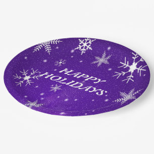 White Snowflakes Blue-Purple Backgrd Paper Plates