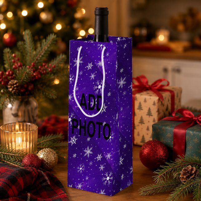 White Snowflakes Blue-Purple Backgrd Wine Gift Bag (White Snowflakes Blue-Purple Background Wine Gift Bag)