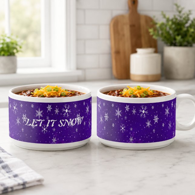White Snowflakes Blue-Purple Background Chili Bowl (White Snowflakes Blue-Purple Background Chili Bowl)