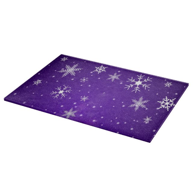 White Snowflakes Blue-Purple Glass Cutting Board (Corner)