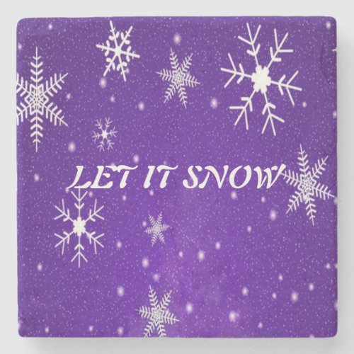 White Snowflakes Blue_Purple Marble Stone Coaster