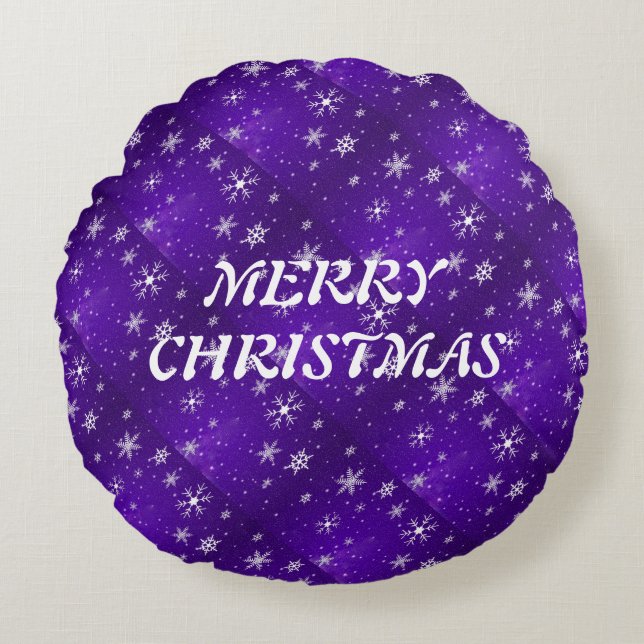 White Snowflakes Blue-Purple Rd Throw Pillow (Front)