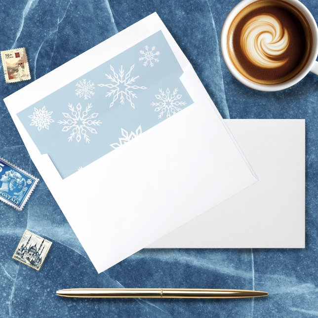 White Snowflakes Blue Wedding Envelope Liner (Creator Uploaded)