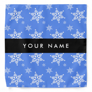 White Snowflakes, Blue, Your name, Personalize Bandana