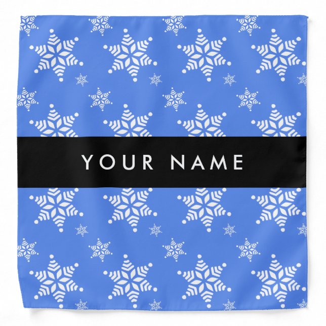 White Snowflakes, Blue, Your name, Personalize Bandana (Front)