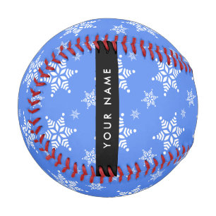 White Snowflakes, Blue, Your name, Personalize Baseball