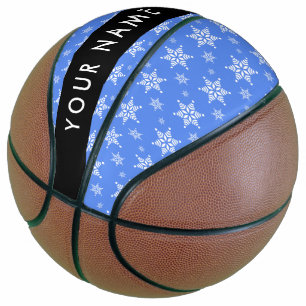 White Snowflakes, Blue, Your name, Personalize Basketball