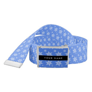 White Snowflakes, Blue, Your name, Personalize Belt