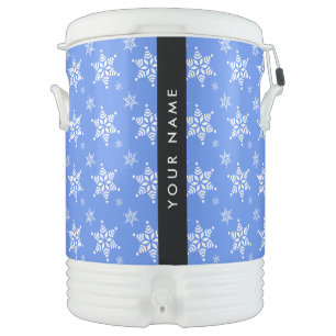 White Snowflakes, Blue, Your name, Personalize Beverage Cooler