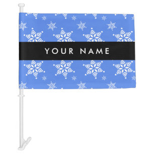 White Snowflakes, Blue, Your name, Personalize Car Flag