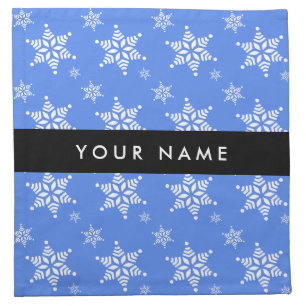 White Snowflakes, Blue, Your name, Personalize Cloth Napkin