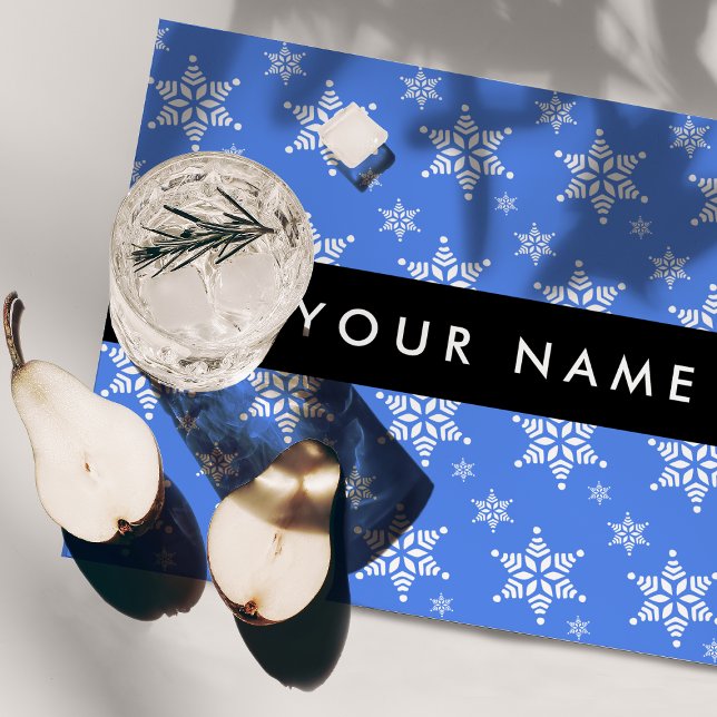 White Snowflakes, Blue, Your name, Personalize Cloth Placemat (Creator Uploaded)