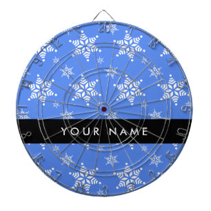 White Snowflakes, Blue, Your name, Personalize Dart Board