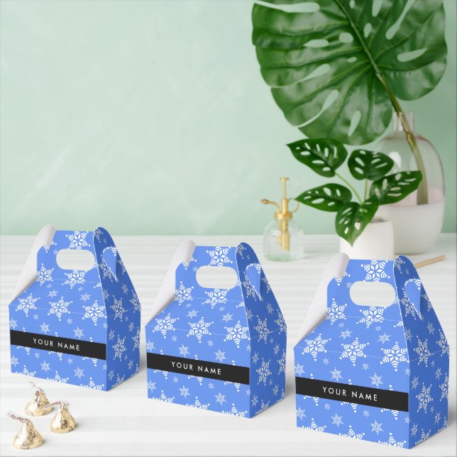 White Snowflakes, Blue, Your name, Personalize Favor Boxes (Multiple)