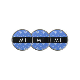 White Snowflakes, Blue, Your name, Personalize Golf Ball Marker