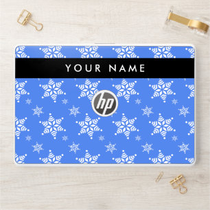 White Snowflakes, Blue, Your name, Personalize HP Laptop Skin