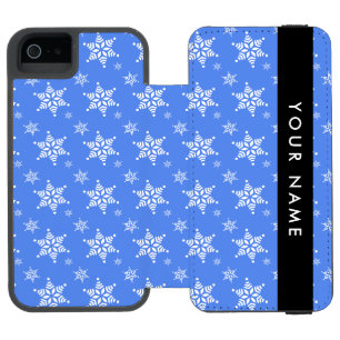 White Snowflakes, Blue, Your name, Personalize iPhone SE/5/5s Wallet Case