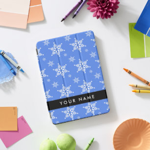White Snowflakes, Blue, Your name, Personalize iPad Pro Cover