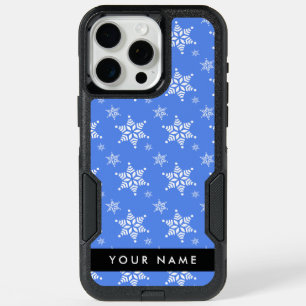 White Snowflakes, Blue, Your name, Personalize iPhone 15 Pro Max Case