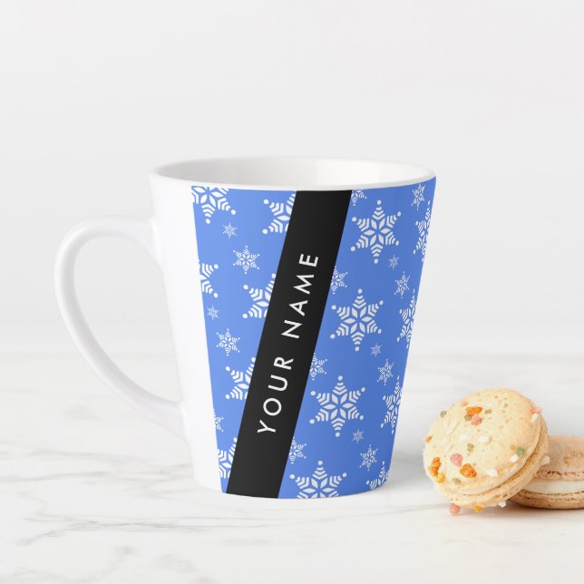 White Snowflakes, Blue, Your name, Personalize Latte Mug (In Situ)