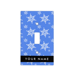 White Snowflakes, Blue, Your name, Personalize Light Switch Cover