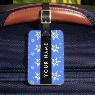 White Snowflakes, Blue, Your name, Personalize Luggage Tag