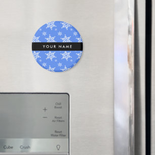 White Snowflakes, Blue, Your name, Personalize Magnet