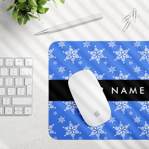 White Snowflakes, Blue, Your name, Personalize Mouse Pad