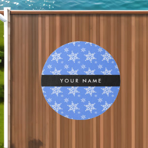 White Snowflakes, Blue, Your name, Personalize Outdoor Rug