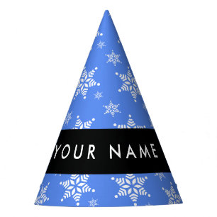 White Snowflakes, Blue, Your name, Personalize Party Hat