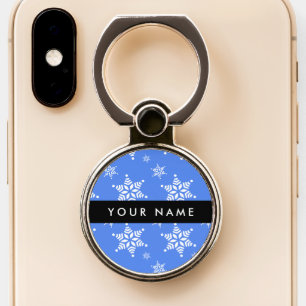 White Snowflakes, Blue, Your name, Personalize Phone Ring Stand