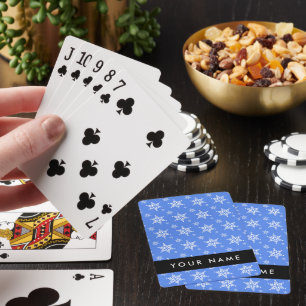 White Snowflakes, Blue, Your name, Personalize Poker Cards