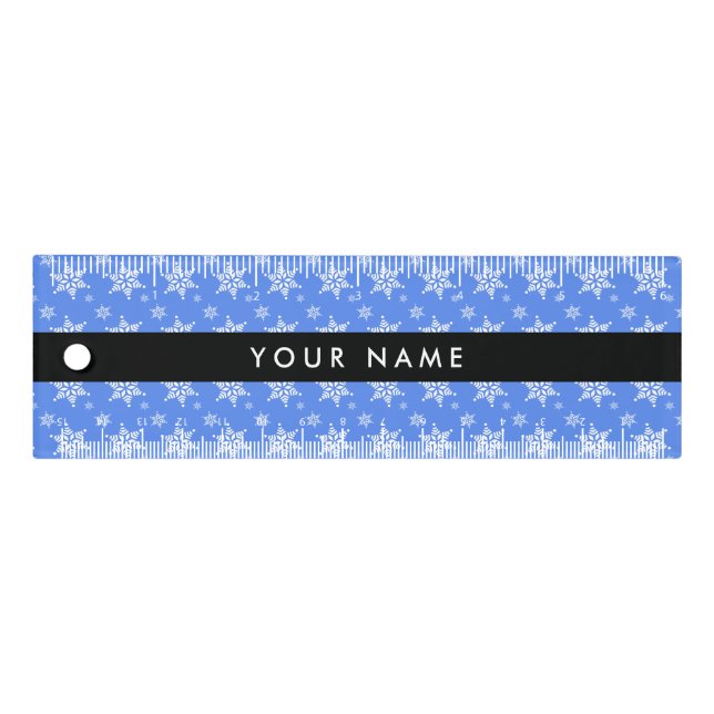 White Snowflakes, Blue, Your name, Personalize Ruler (Front)
